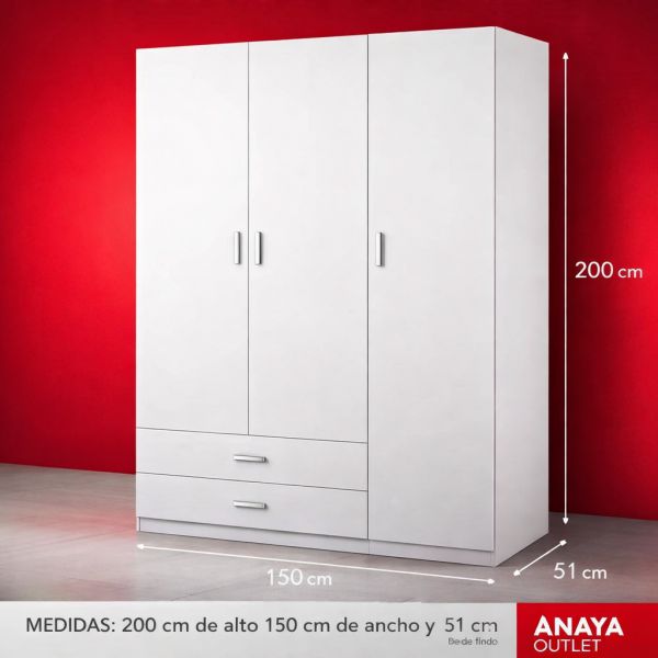 Armario 3 puertas 2 cajon 